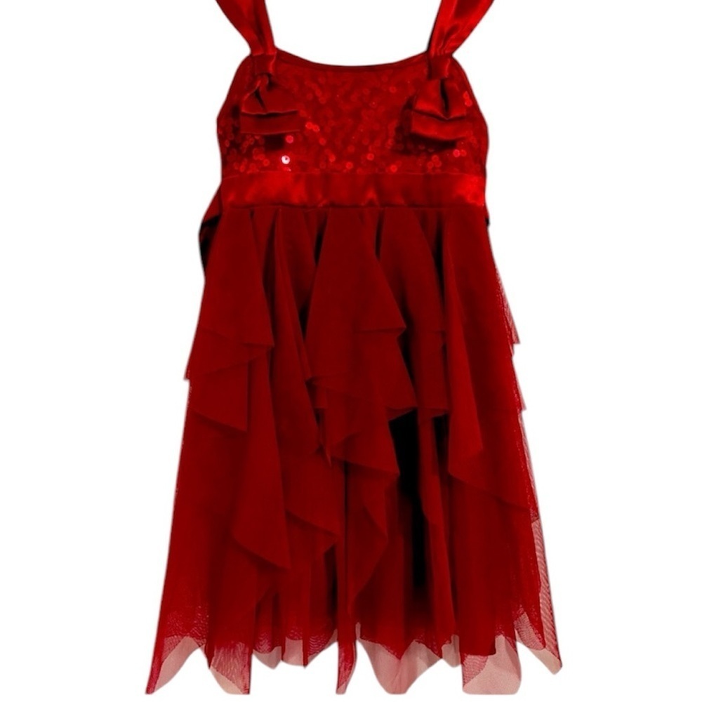 Girls Holiday Dress w/ Sequin Top and Ruffle Tiered Tulle Bottom BISCOTTI Size 4